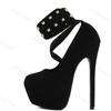 Fashion Women High Heel Fashion Metal Rivets Ankle Strap Platform Pumps Sandals Women Wedding Party Sexy Platform Stripper Design Shoes