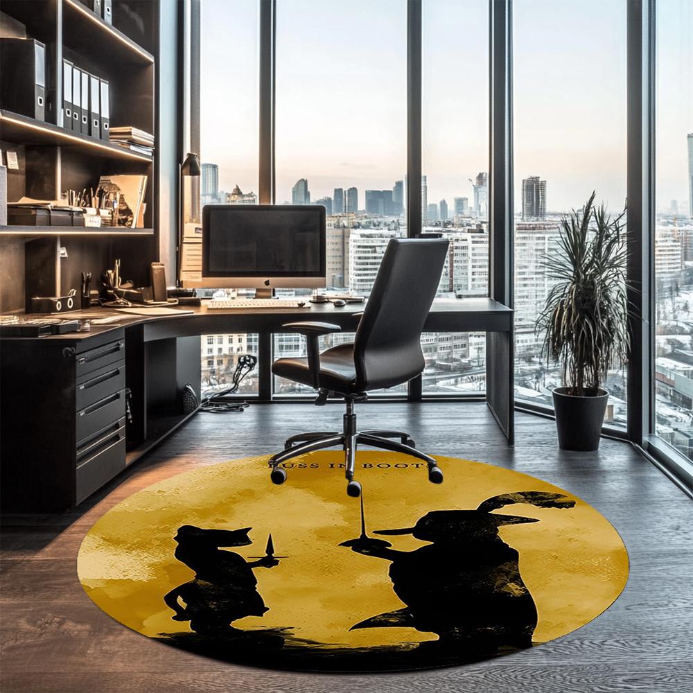 Puss In Boots Printed Round Rug Carpet Chair Rug Area Rug Entryway Doormats,for Office Chair Living Room Bedroom Kitchen Room.