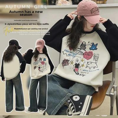 Свитшот для девочек с рукавами реглан 2024 года — корейский стиль для осени/зимы