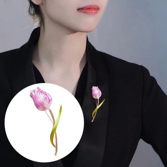 Elegant Tulip Flower Brooch Pins Fashion Flower Corsage Scarf Pins Clothing Bouquet Brooches Jewelry Accessories for Bridal Women Girl Wedding Costume
