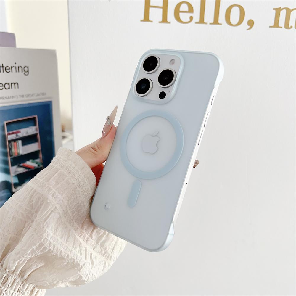 Frameless Magnetic For Magsafe Slim Case For 17 16 11 12 13 14 15 Pro Max Matte Translucent Borderless Protective Cover