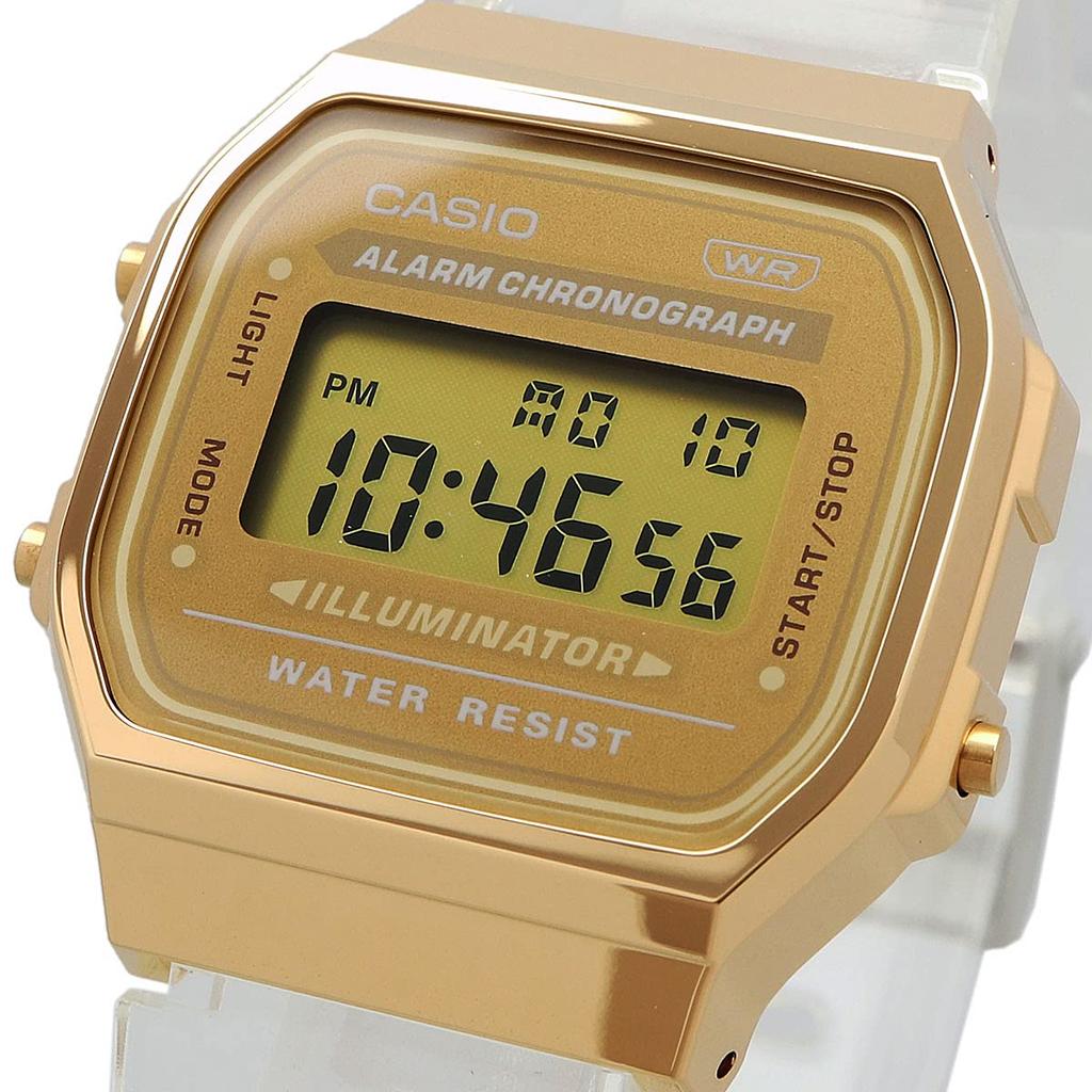 Casio Цифровые часы, Винтажная серия A168XESG-9A, для мужчин, женщин и детей, Золотые, Прозрачный ремешок, Зарубежная модель [Параллельный импорт]