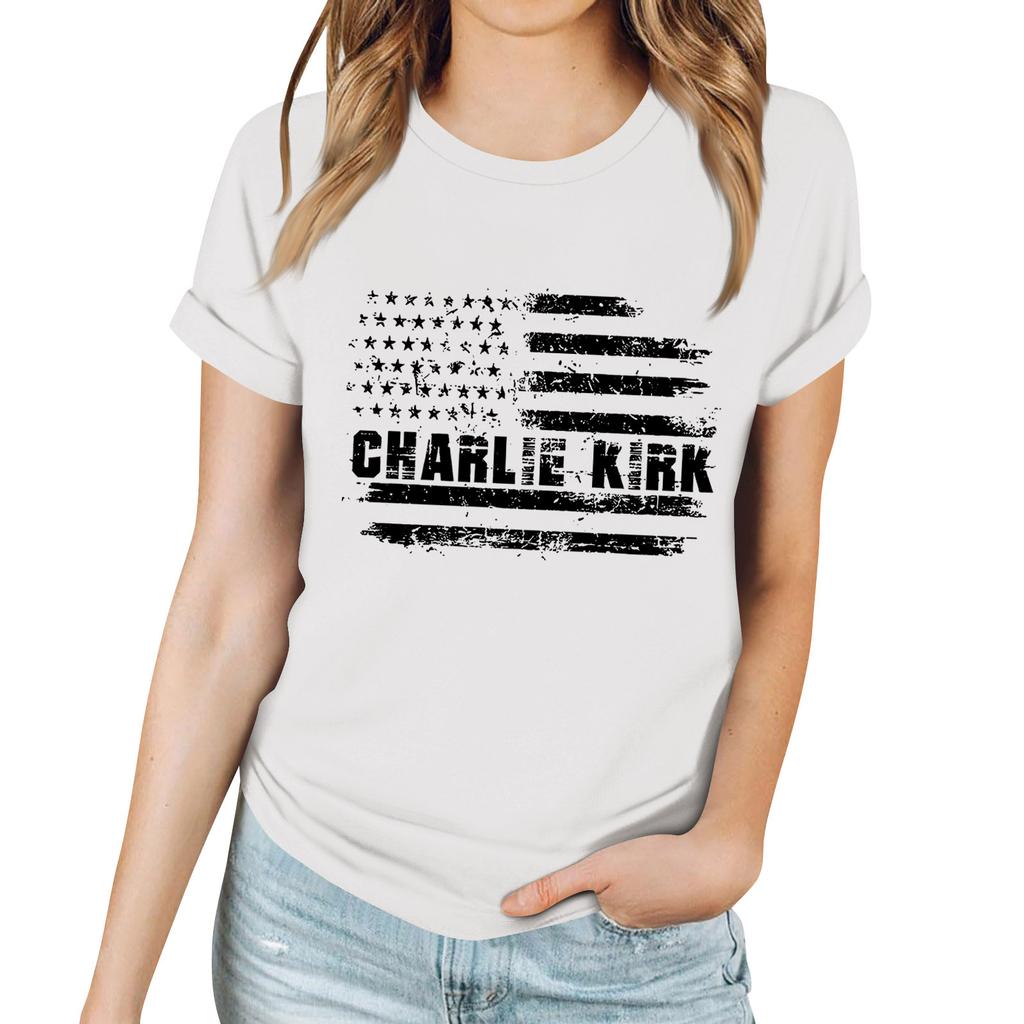 Women's Casual Printed T-Shirt Round Neck Pullover Short Sleeve Top