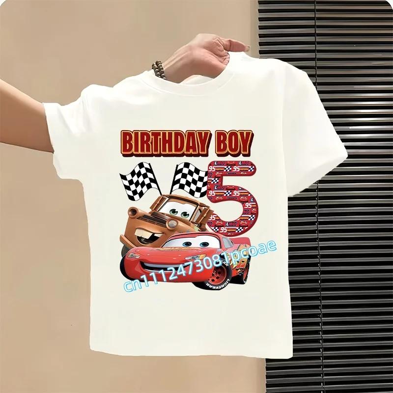 Lightning McQueen Number TShirt Simple Basic Toddler Short Sleeve Anime Trend Anime Cartoon Summer Tops Birthday Clothes Gift