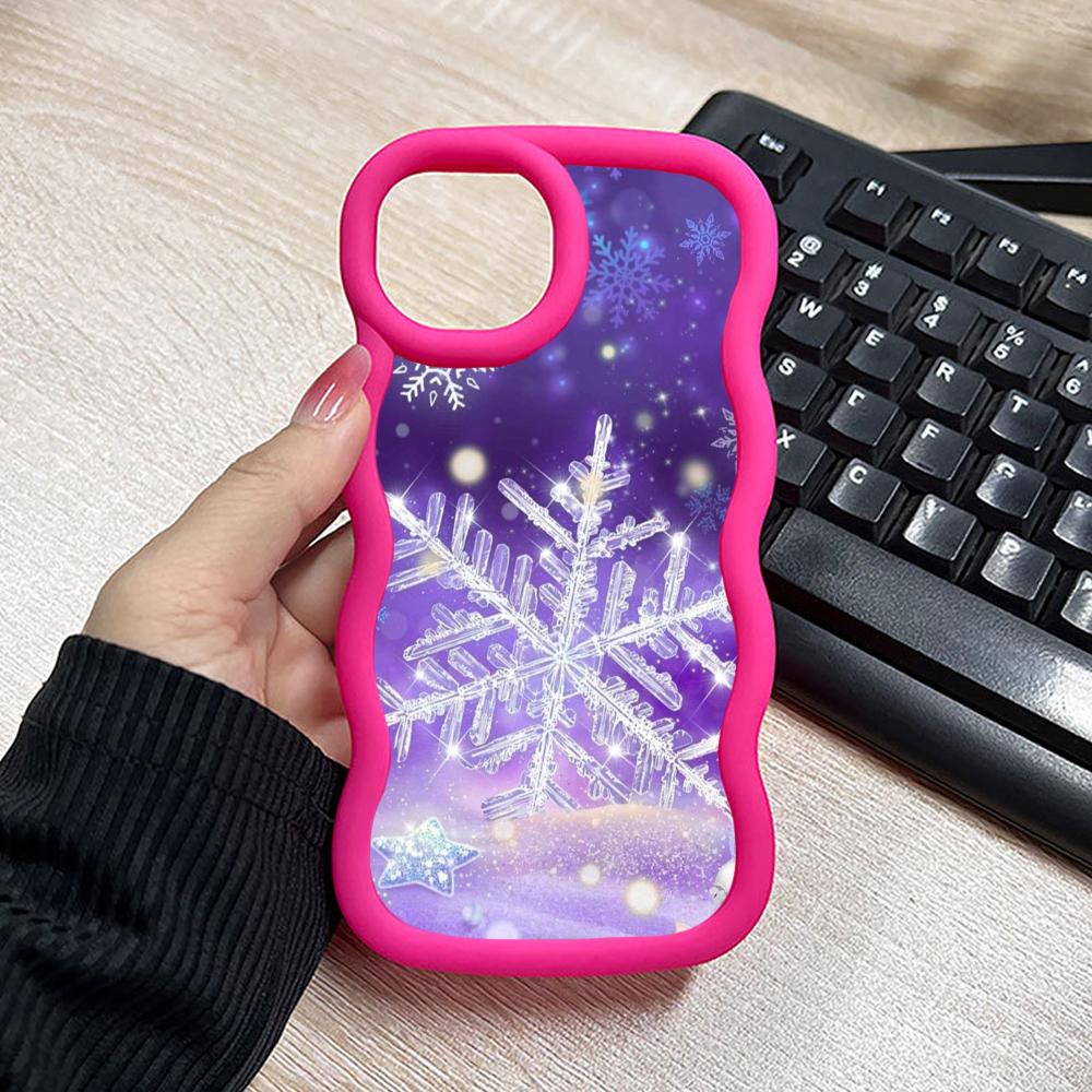 Зимний чехол для телефона с рисунком снежинки для iPhone 17 16 15 14 13 12 11 Air Pro Max Plus Волнистый край ТПУ Цветной чехол для смартфона