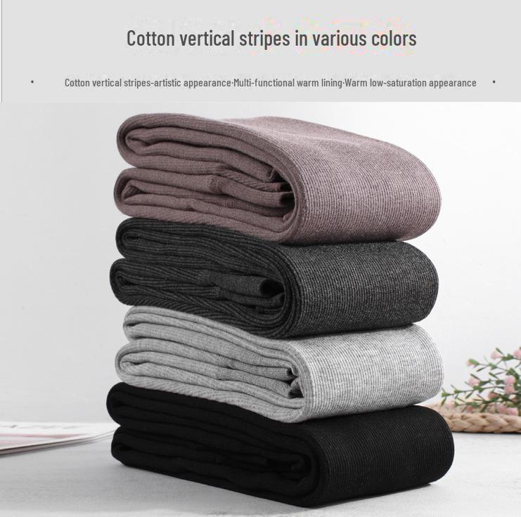 Women's Thermal Vertical Striped Leggings - Plus Velvet, Thickened, Autumn/Winter Style, One-Piece Step-On Design