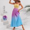 Платье-халтер с высокой талией и градиентным лоскутным стилем для женской одежды на весну и лето