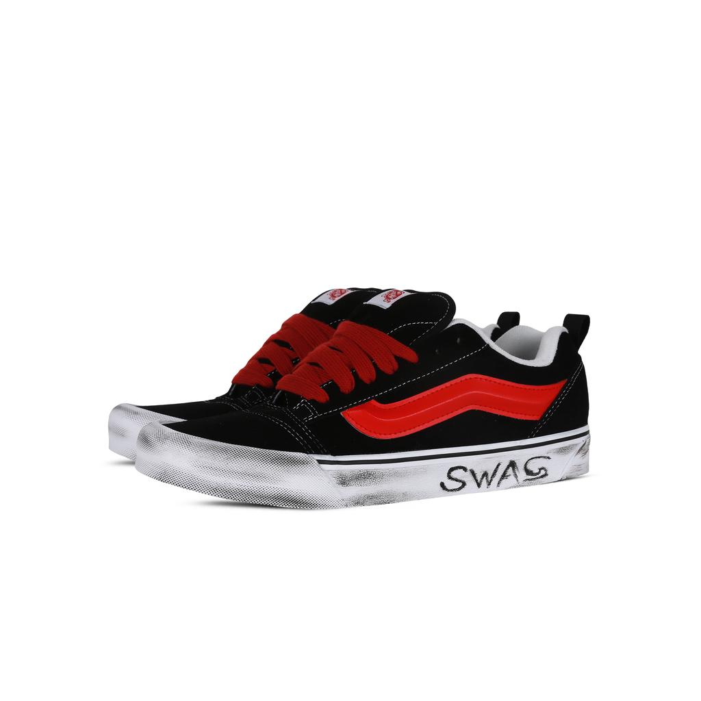 Vans Knu Skool SWAG Тканевая отделка, Износостойкие и Нескользящие Низкие Кеды для Скейтборда Унисекс Черный Красный VN0009QC6BT1(Команда368-SWAG)