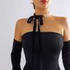 Women Pearl Bowknot Necklace Choker Elegant Ribbon Black Sweet Y2K Jewelry Adjustable