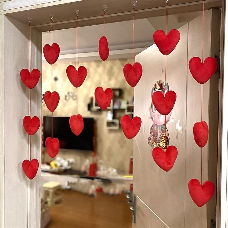 Hanging Door Curtains DIY Ornament Heart-shaped Self-adhesive Solid Color Home Decorations