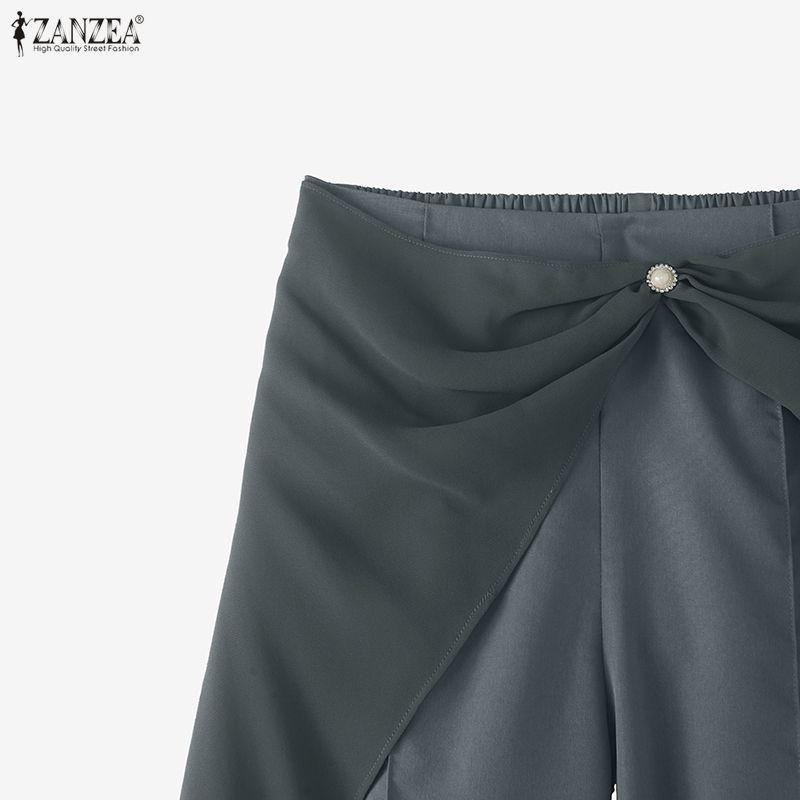 ZANZEA Женские элегантные повседневные длинные брюки с эластичным поясом и вставками