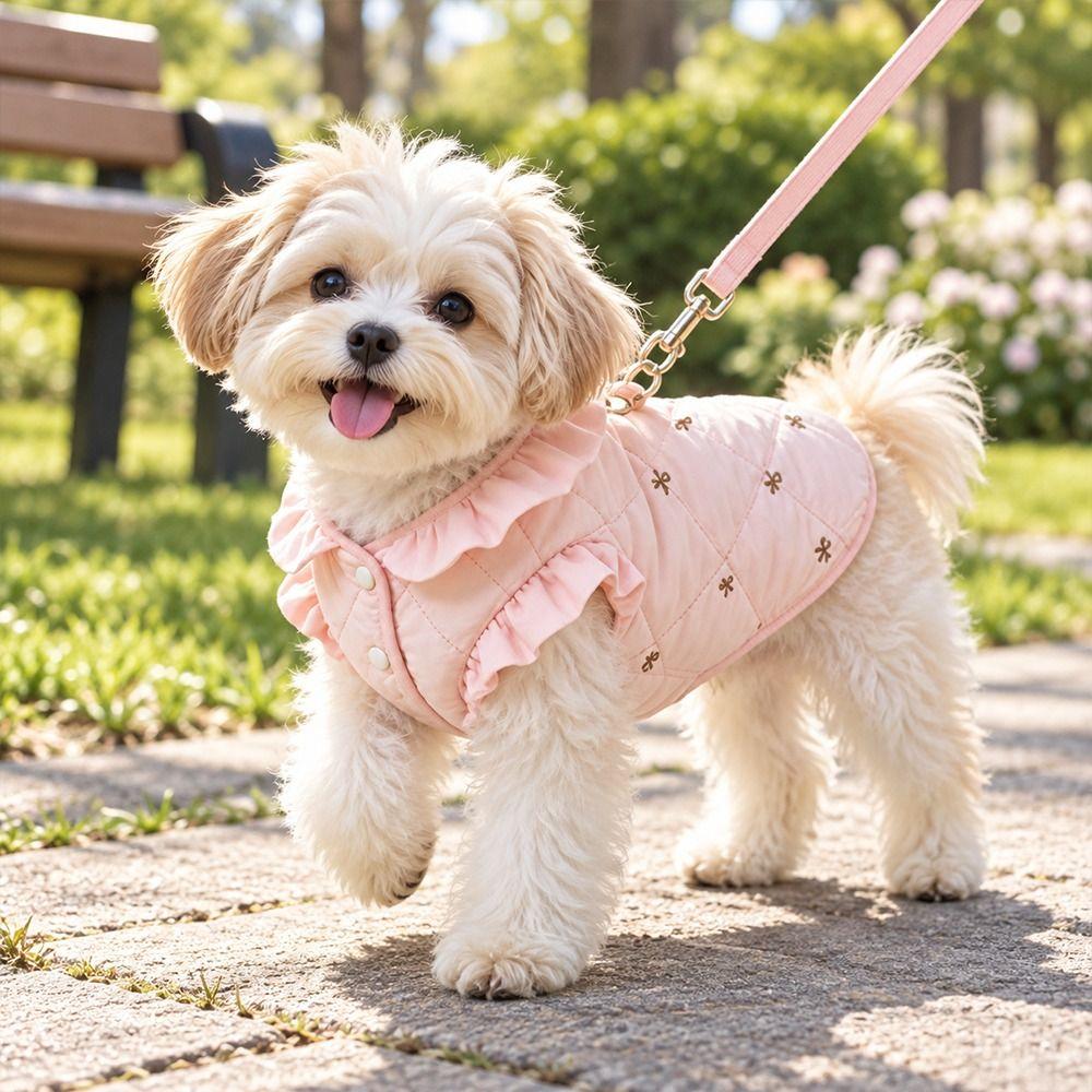 Windproof Dog Hiking Jacket Bowknot Embroidery Dog Bodysuit Cute Pet Clothes for Small Medium Dog