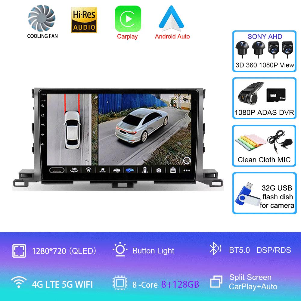 Для Toyota Highlander Kluger 3 XU50 2013 2014 - 2019 Автомобильное радио Android 14 Навигация Мультимедийный проигрыватель GPS WiFi+4G Carplay Auto