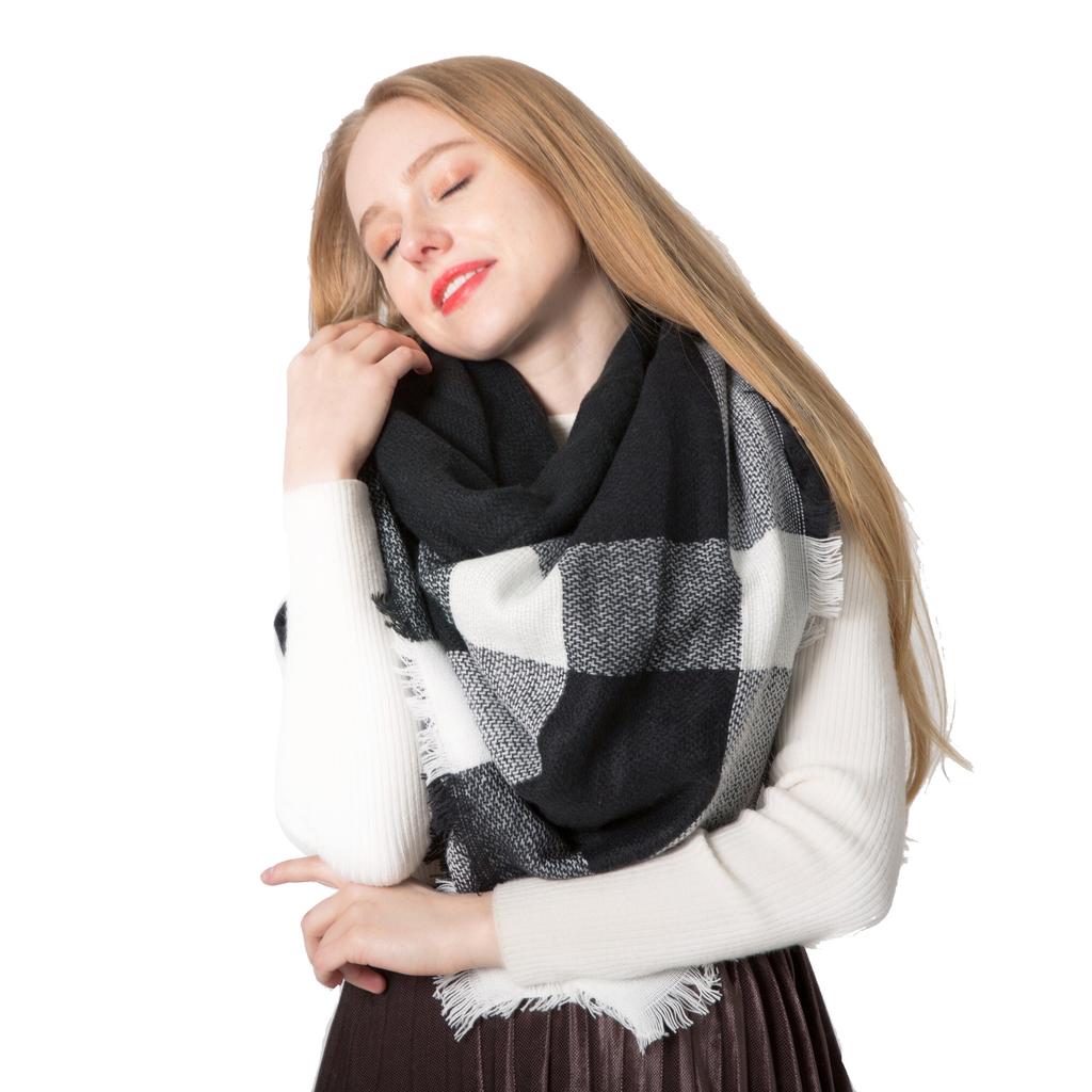 Autumn and Winter Faux Cashmere Black and White Double-sided Large Plaid Square Scarf Scarf Ladies Shawl