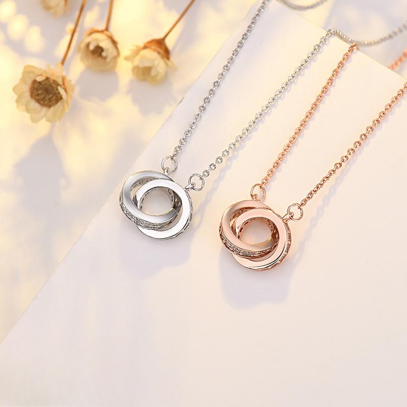 Ожерелье с двойным кругом из розового золота, украшение, подвеска, аксессуары, ключичная цепочка, цепочка Power