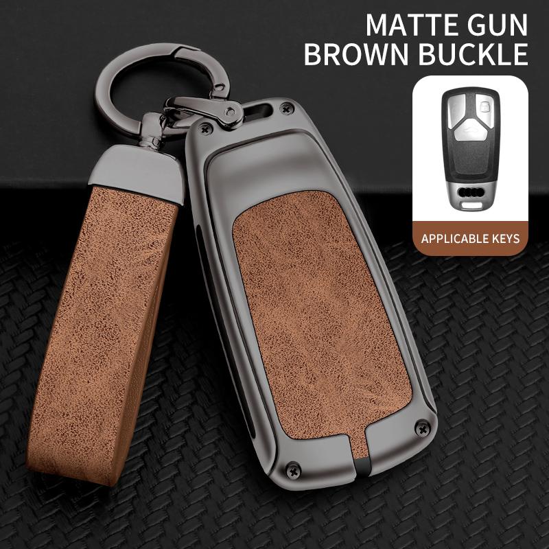 New Alloy Leather Car Key Case Cover Protection Shell for A4 B9 Q5 Q7 TT TTS 8S 2016 2017 Car Key Accessories