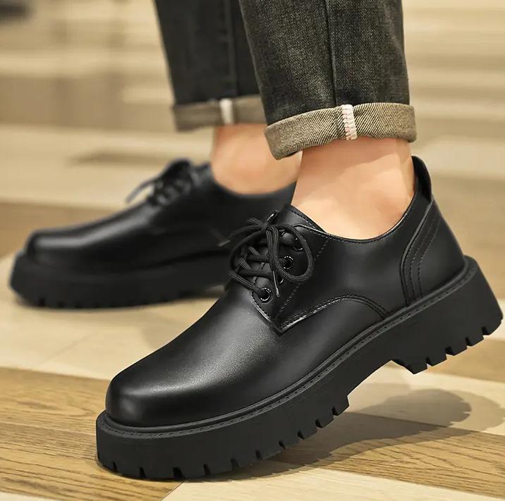 Мужская обувь осенняя британская деловая мужская повседневная кожаная обувь для работы и учебы черная мягкая подошва большой носок модная обувь