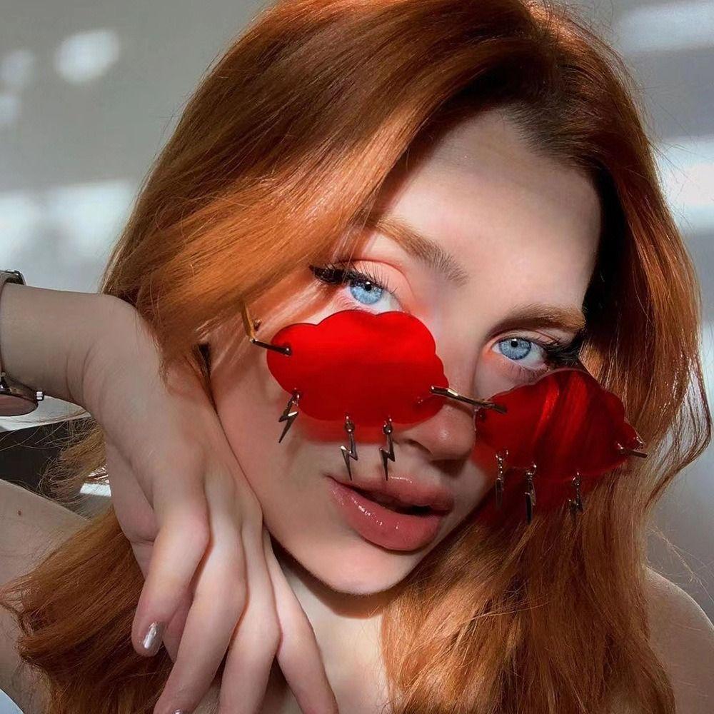 Clouds Lightning Sunglasses for Women 90s Sun Glasses Rimless Sunglasses Disco Party Funny Glasses Colorful Retro Sunglasses