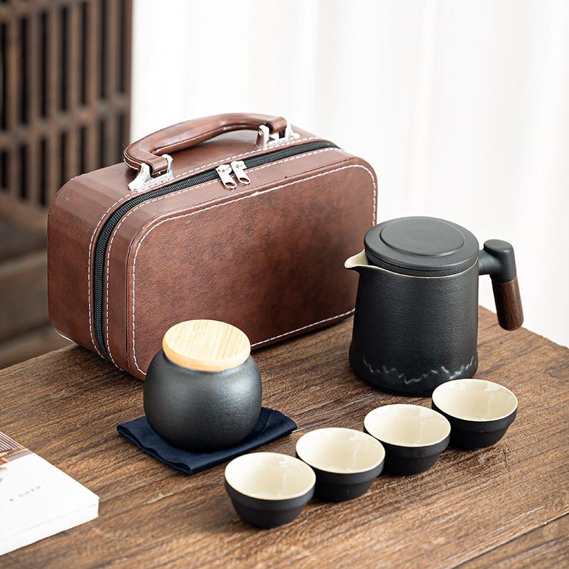Portable Travel Tea Set, Small Set, Portable Outdoor Camping, Express Customer Cup, One Pot, Four Cups, Teapot Business Gift.