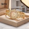 Quartz Watch with Metal Band Women Roman Numerals Rhinestones, Round Dial Ladies Wristwatch Band, for Casual and Formal Wear Rhinestone Inlaid Analog