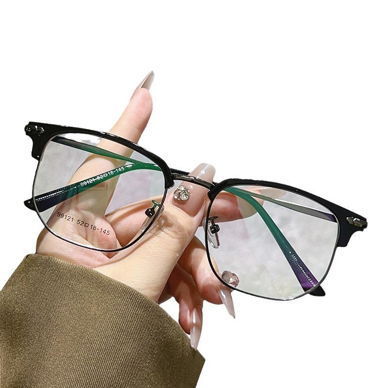 Очки для близорукости мужские Tide Half Frame простая черная оправа онлайн можно подобрать по степени, чтобы показать лицо маленькая оправа для глаз плоское зеркало для женщин