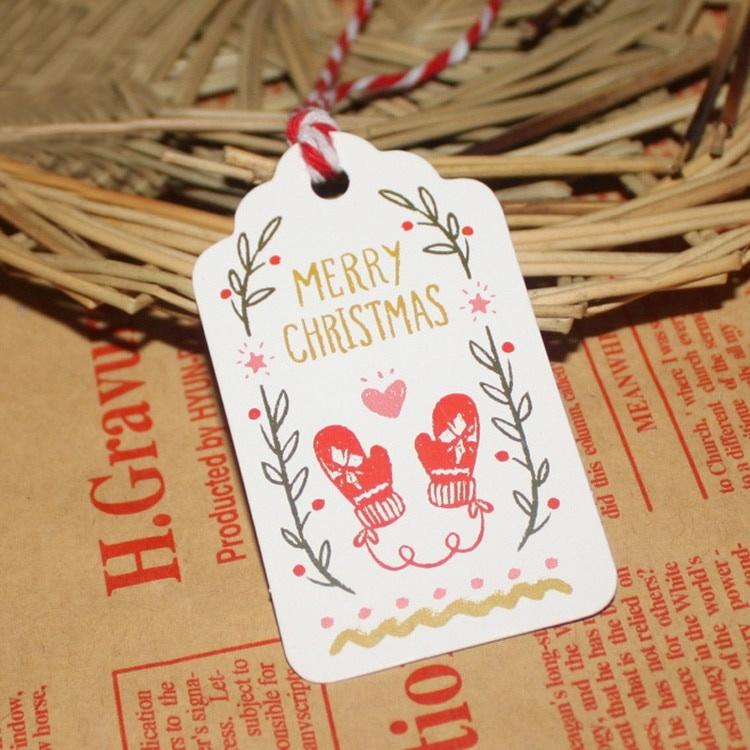 50 шт. Веселого Рождества, белая бумажная бирка с хлопковой нитью, перчатка Санта-Клауса, рождественский декор
