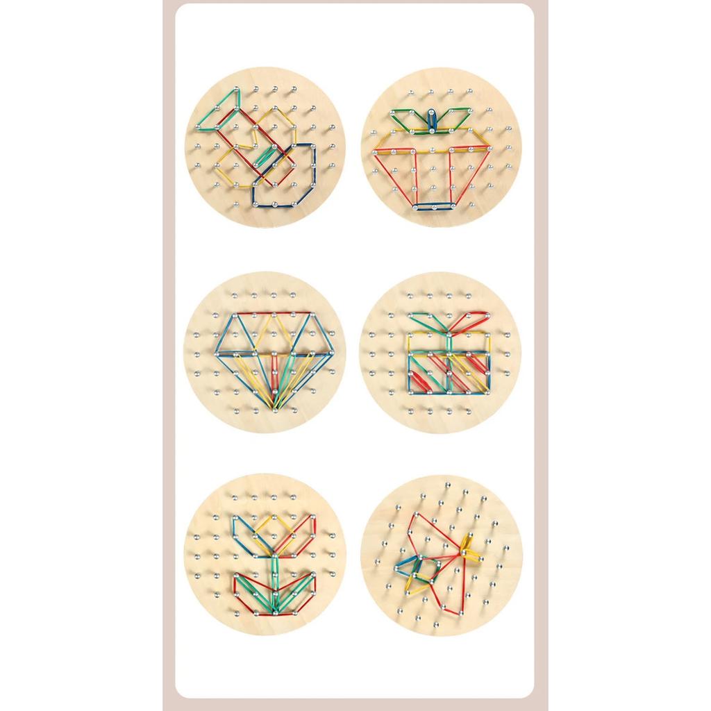 Montessori Kids DIY Puzzle Creative Toy Geometry Graphics Rubber Nail Boards with Cards Math Educational Toys for Children