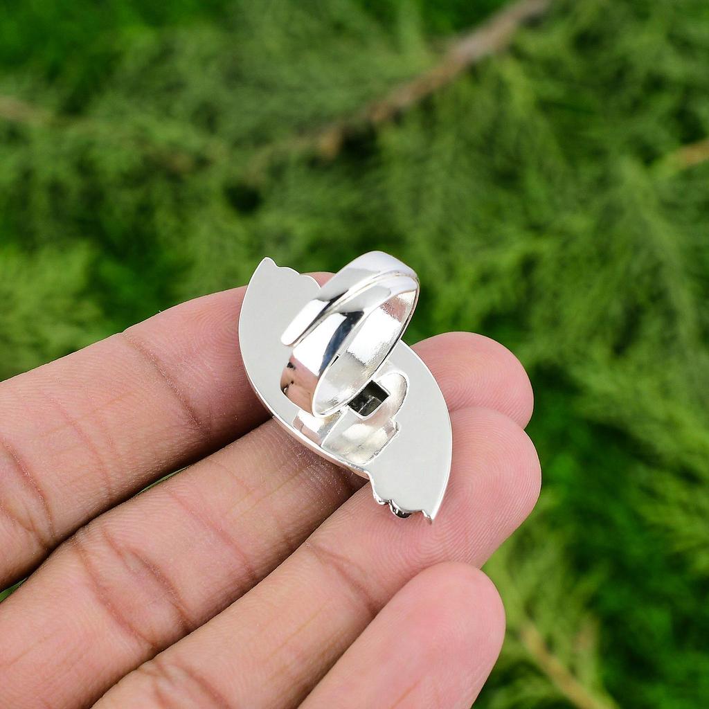 Natural Ocean Jasper 925 Silver Multi Stone Flower Adjustable Ring For Girls