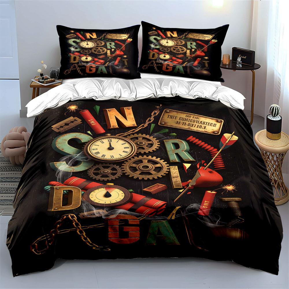 Clock, gears, dynamite, letters. Bedding sets Duvet cover sets Duvet covers Pillowcases(1 * Duvet Cover 2 * Pillowcases, without duvet insert)