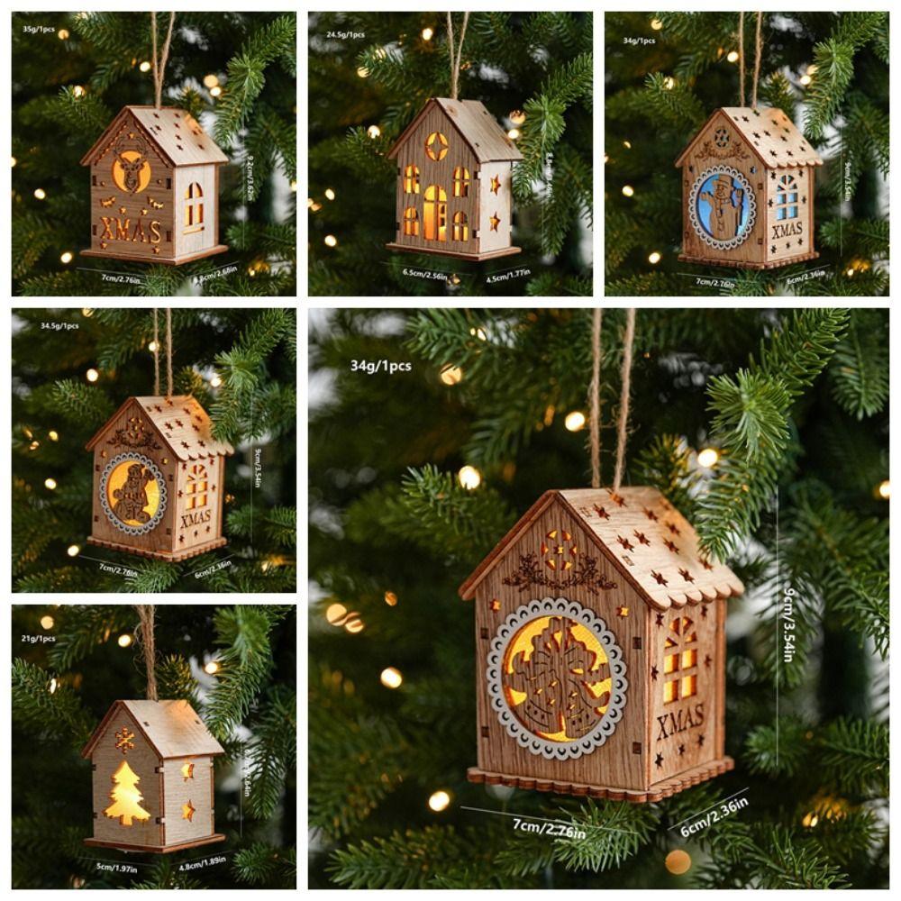 House Shape Christmas House Ornament With Light Christmas Decor Hanging Charm Table Display