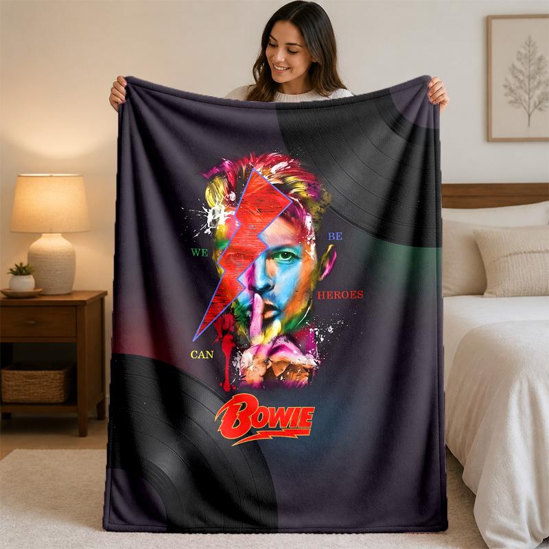 David Bowie Print Flannel Blanket Cozy Lightweight Plush Throw Blanket For Bed Sofa Household Use