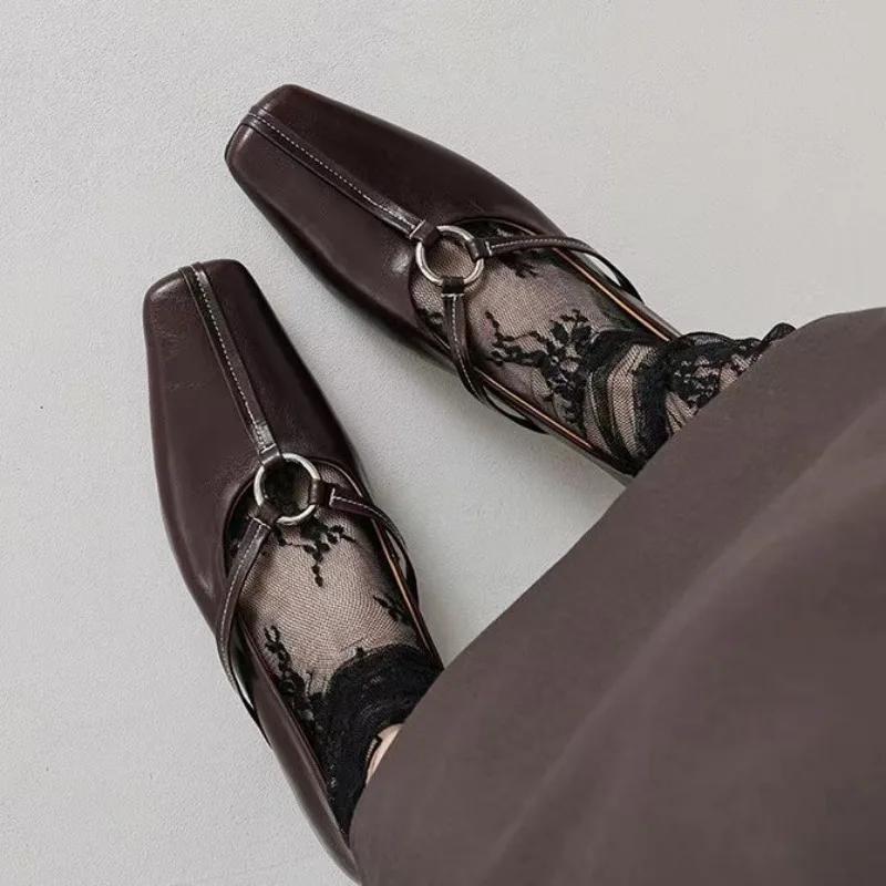 Роскошные туфли-лодочки женские лоферы дизайнерские однотонные винтажные туфли на среднем каблуке с квадратным носком кожаные туфли 2024Trend сексуальные туфли на высоком каблуке для вечеринок Mujer Zapatos