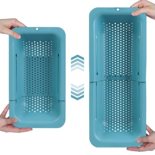 Blue Ginkgo Over-the-Sink Drainer Basket - Wash Vegetables and Fruits, Drain Boiled Pasta, and Dry Dishes - Expandable - A New Home Kitchen Essentials