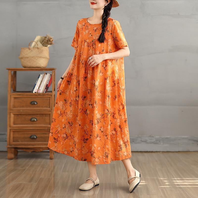 Dimanaf 2025 Женское платье больших размеров Весна-лето Повседневное платье с цветочным принтом Базовое винтажное свободное длинное платье макси 9297