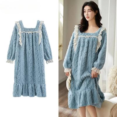 Элегантные женские зимние ночные рубашки из жаккардового бархата с длинным рукавом, женская ночная рубашка M-4XL до середины икры, большие размеры, женская термоночная рубашка