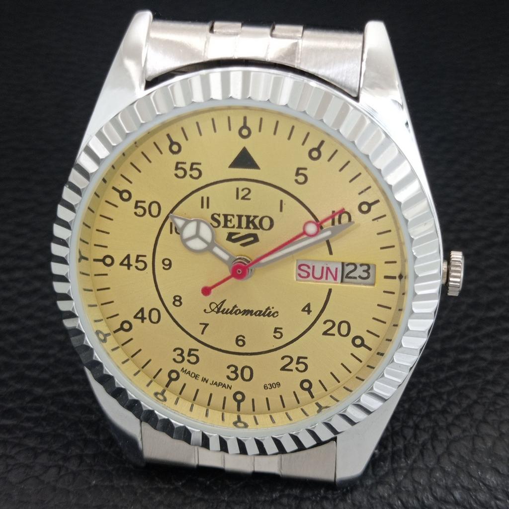 АВТОМАТИЧЕСКИЕ ВИНТАЖНЫЕ ВОССТАНОВЛЕННЫЕ МУЖСКИЕ ЧАСЫ SEIKO 5 ЯПОНИЯ ЗОЛОТОЙ ЦИФЕРБЛАТ a444731-1