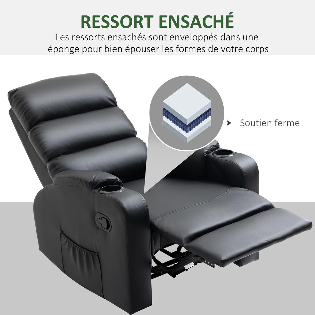 Reclining Relaxation Armchair with Adjustable Footrest, synthetic upholstery, Black