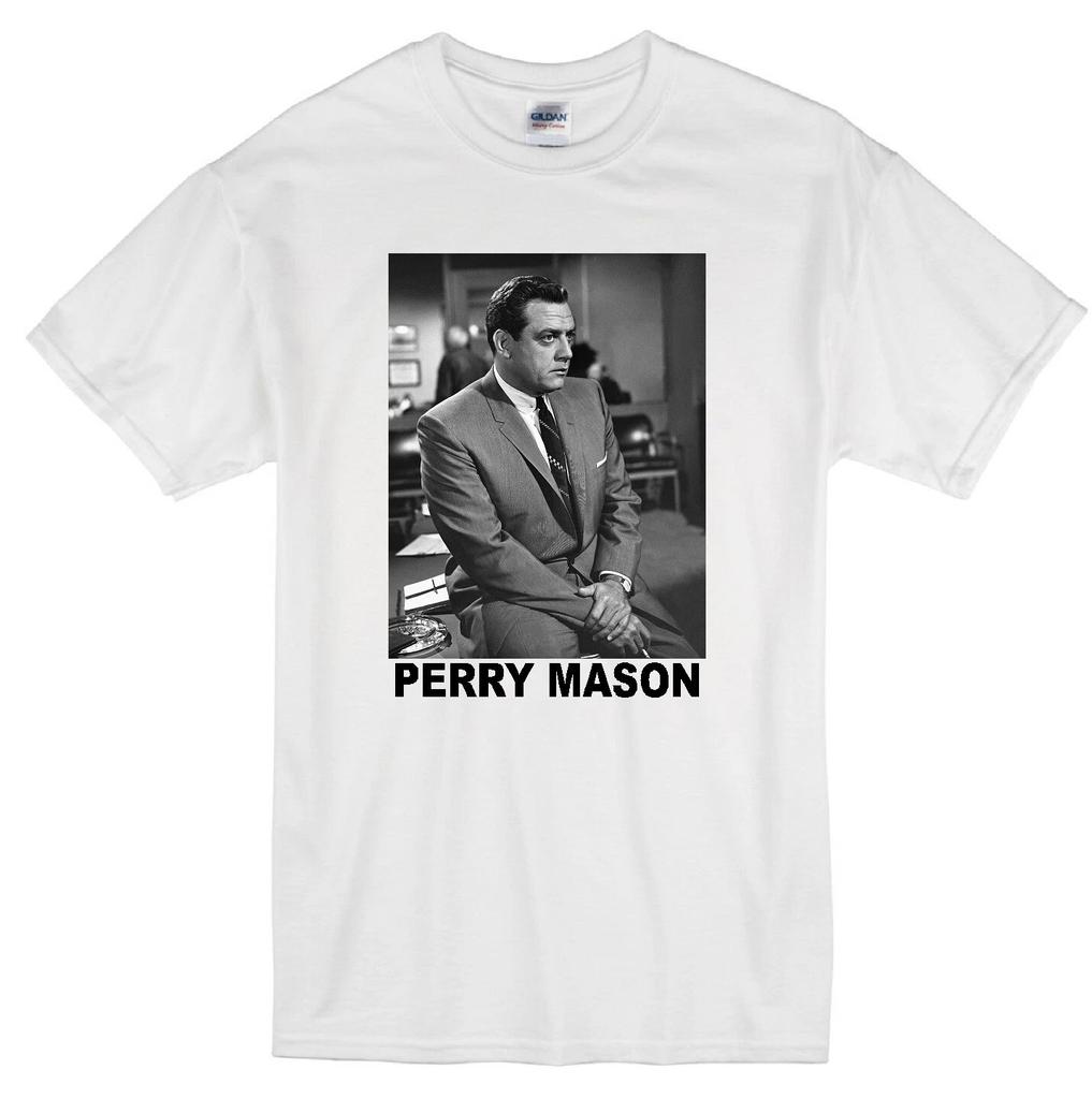 PERRY MASON RAYMOND BURR ATTORNEY LAWYER RETRO TV CRIME COURTROOM WHITE T-shirt