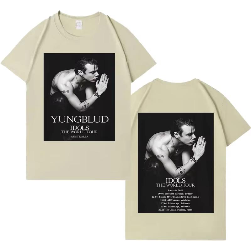 Рэпер Yungblud Мировой тур 2026 Весна лето Печать Короткий рукав Топ Мужской Женский Готический Поп-музыка Круглый вырез Уютный Повседневный Футболка