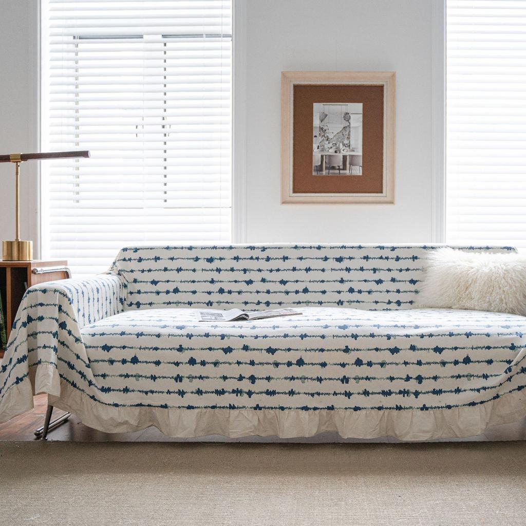 Sofa Towel Plain Pastoral Ruffle Edge Multi-Functional Cover Towel Retro American Style