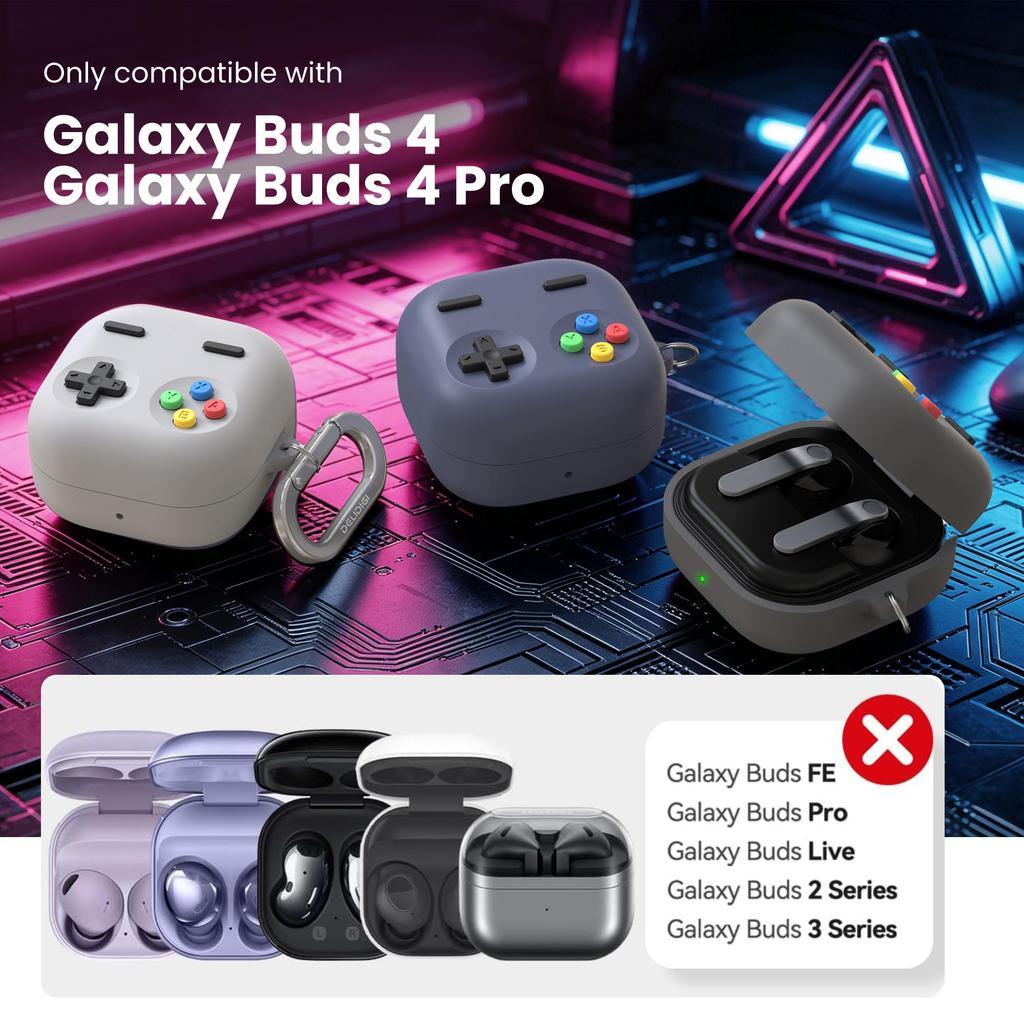 Ретро Игровая Силиконовая Чехол для Galaxy Buds4 Buds4 Pro Ударопрочный Чехол с Карабином