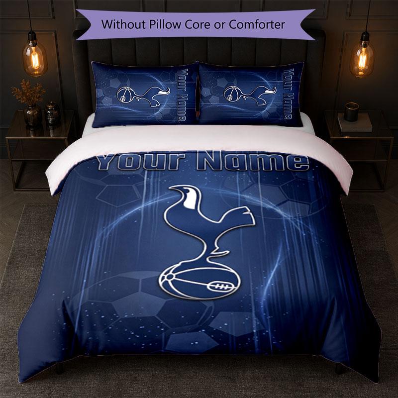 Tottenham Hotspur FC Custom Name Text Bedding Set 1 Duvet Cover+2 Pillowcases Soccer Logo Personalized Gift For Special Occasion Bedroom Decor