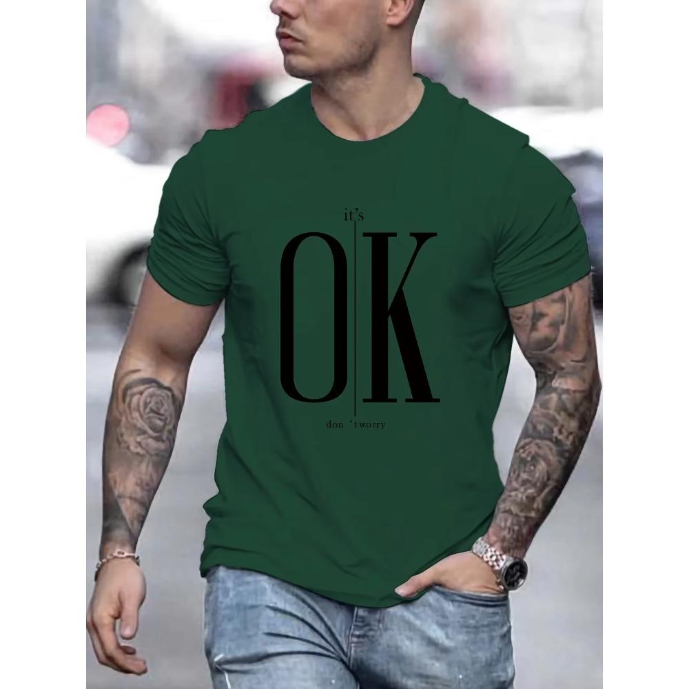 Men's 100 Summer Loose Fit OK Printed T-shirt Tops Cool Design Street Short Sleeve Top Tee Clothing