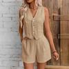 Linen Spring and Summer Casual Commuter Front Button Vest and Shorts Suit V-neck Vest Summer Clothing