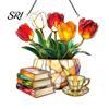 Home Decor Suncatcher Floral Tea Cup And Book Stained Glass Effect Window Car Warm Rainbow Tones Hanging Ornament Acrylic Garden Sun Catcher Panel for