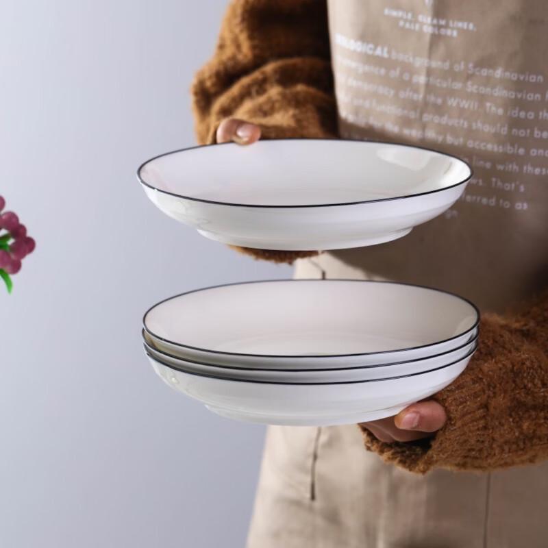 Керамические глубокие сервировочные тарелки Haoya Jingdezhen, 8 дюймов - Черная линия под глазурью, Набор из 6 штук