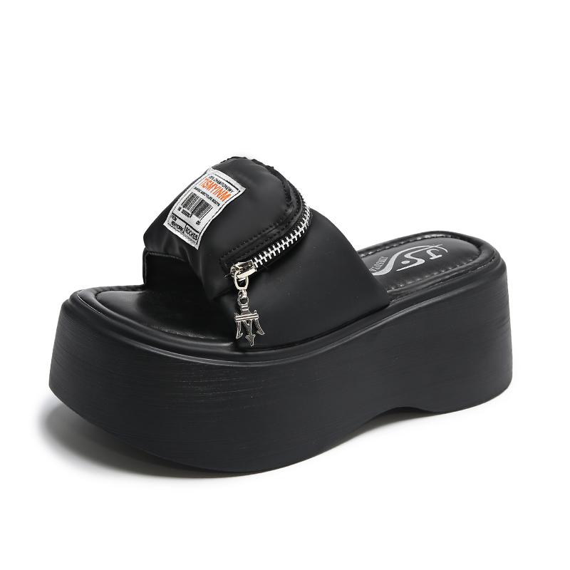 Fashion Fashion Pocket Chunky Platform Sandals Women 2024 Summer 8CM Wedge High Heels Sandals Woman Thick Bottom Slides Beach Slippers