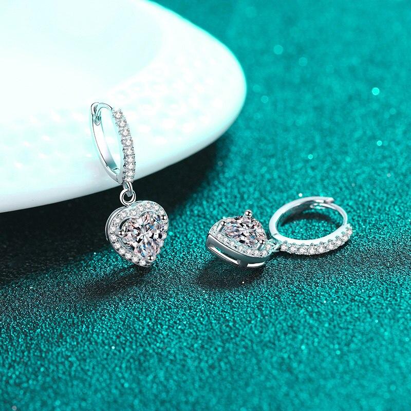 Bague Ringen Женские серьги-капли с муассанитом в форме сердца, 1 карат, свадебные серьги из стерлингового серебра 925 пробы с платиновым покрытием, ювелирные изделия, подарки