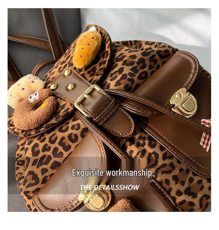 2025 Retro Leopard Print Women's Large-Capacity Backpack – Autumn/Winter Niche Design