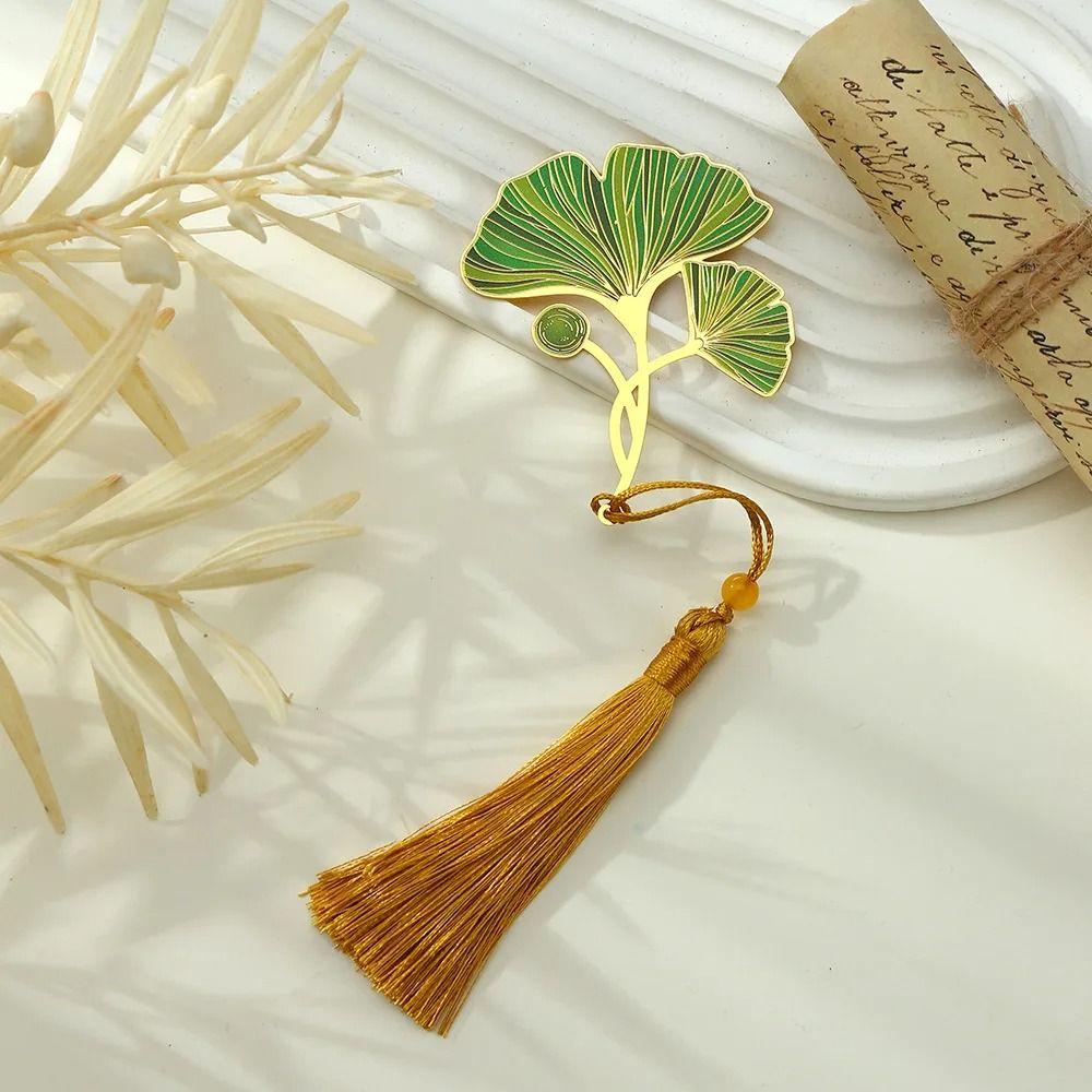 Brass Chinese Style Bookmark Metal Green Leaf Bookmark Lotus Leaf Vein Metal Bookmark Stationery